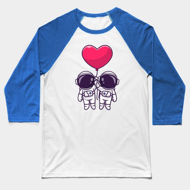Cute Couple Astronaut Floating With Love Heart Balloon  Cartoon Baseball T-Shirt by Catalyst Labs